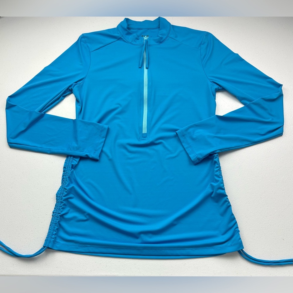 Title Nine Carve Designs 1/4 Zip Pullover Womens Small Blue Athletic Ruched